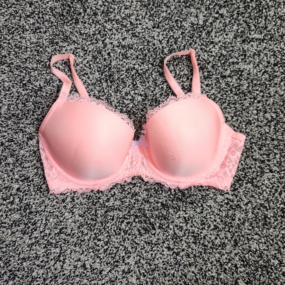 Victoria's Secret Y2K Vtg Dream Angels Lined Demi Bra Pink 32D Lace Bow